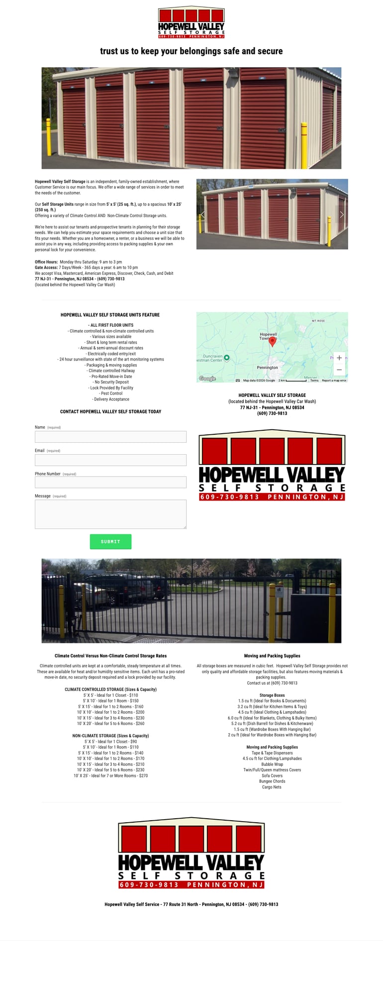 Current Hopewell Valley Self Storage website