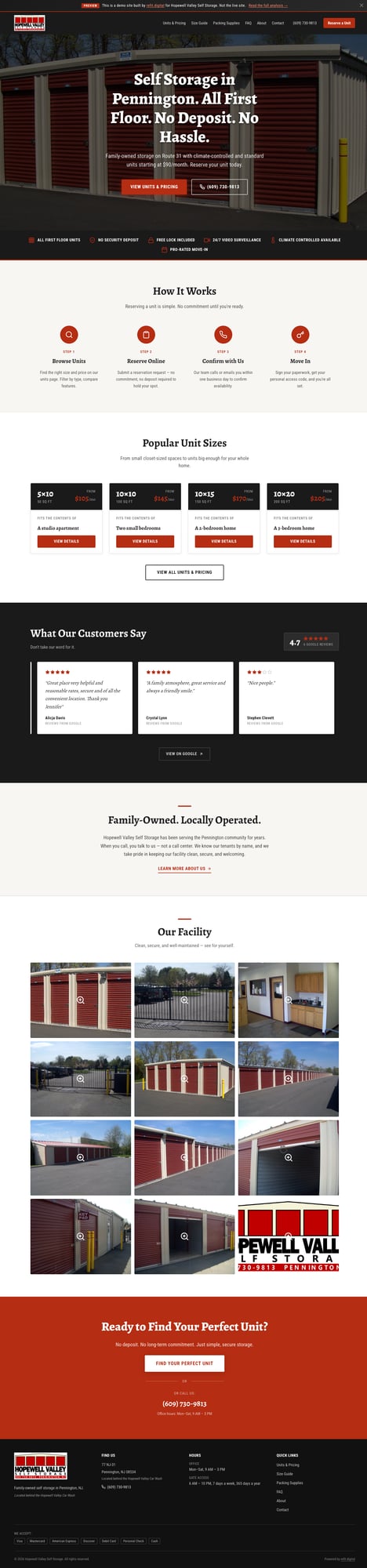 New Hopewell Valley Self Storage website by refit.digital